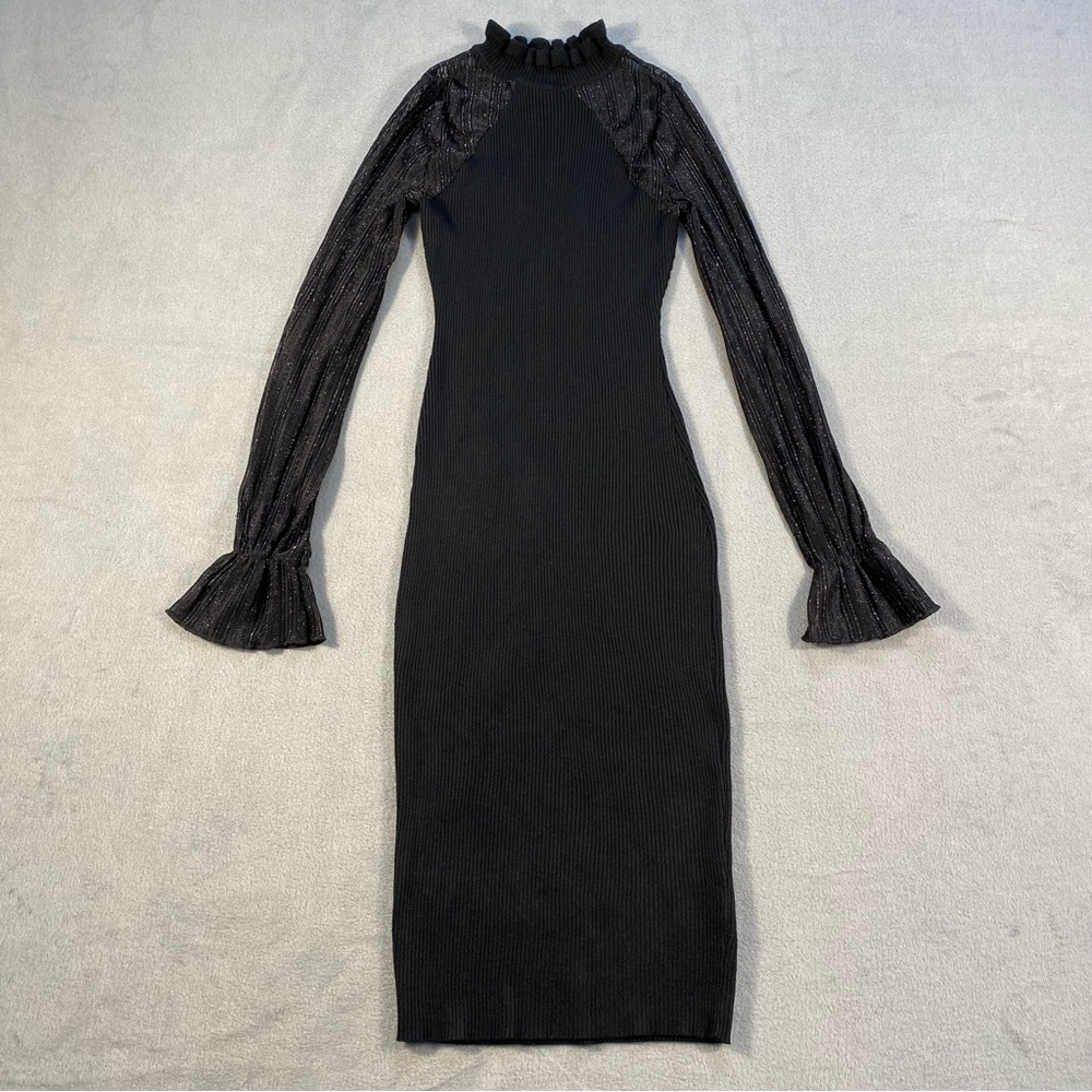 Dylan Ryan Junior’s Black Knit Metallic Stripe Illusion-yoke Dress, size XS